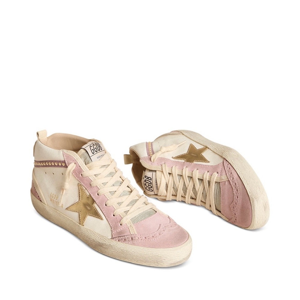 Golden Goose Mid Star Sneakers in Pink and Gold with Swarovski Pearls - Picture 8 of 10
